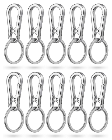 Preview: 10er Set silberne Metall-Schlüsselkarabiner mit Schlüsselringen, langlebig und vielseitig für Schlüssel, Taschen, Rucksäcke oder Outdoor-Einsätze